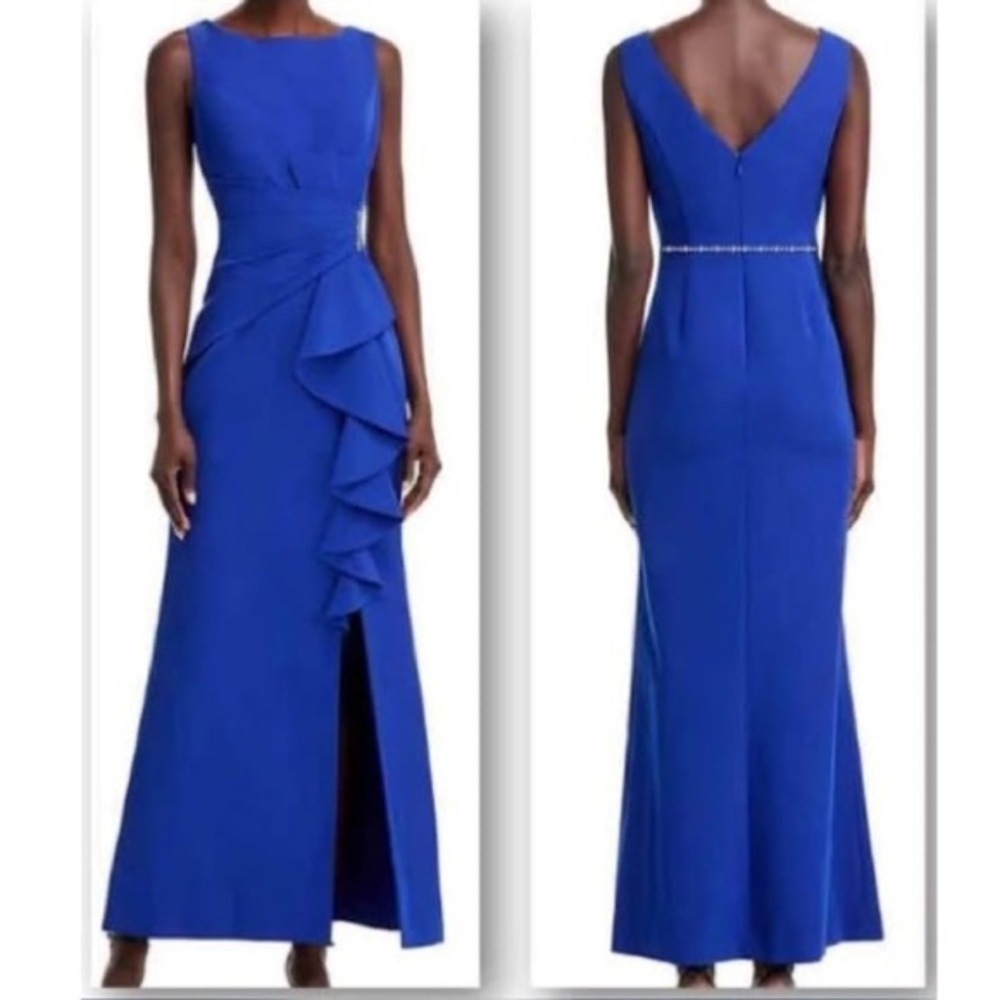 Eliza J Cobalt Blue Ruffle Maxi Dress